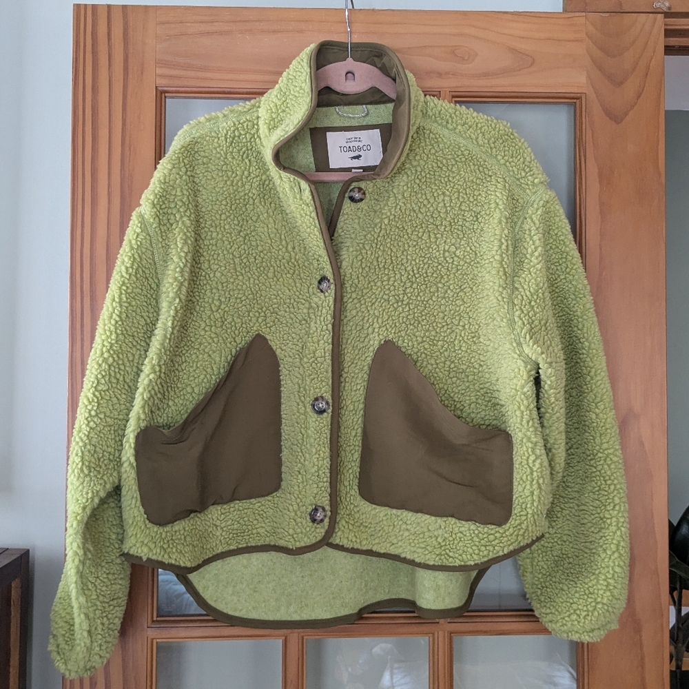 Toad&Co Lime Green Sherpa Jacket with Olive Trim